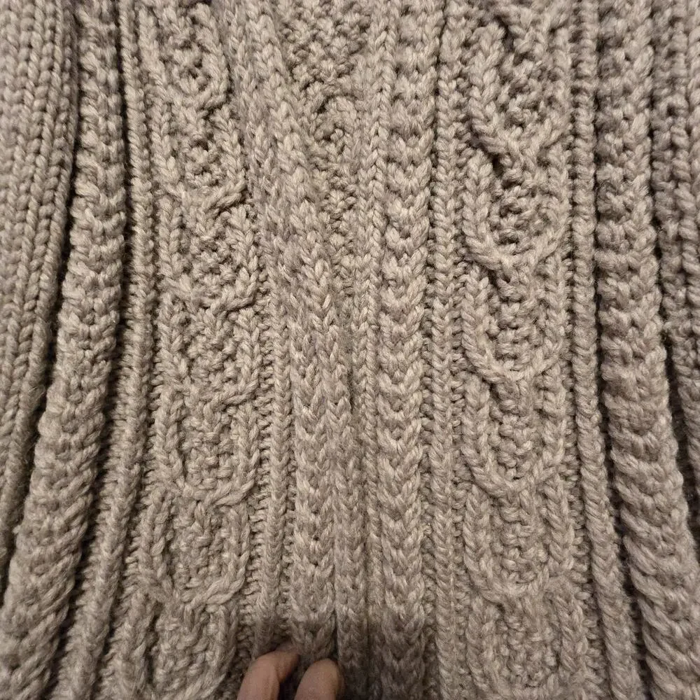 Handmade Cable Knit Cardigan‎ Sweater Womens L XL Taupe Bespoke Preppy Fisherman